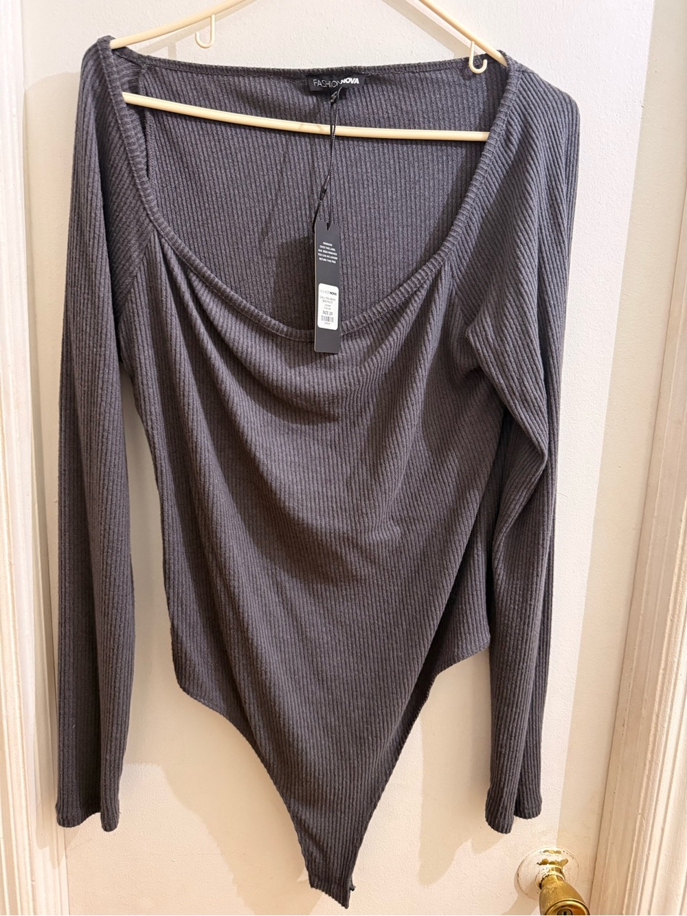 Fashion Nova Gray Fitted Ribbed Bodysuit - Picture 7 of 7